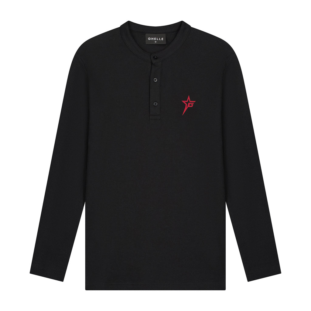 Henley Waffle Long-sleeve - Black