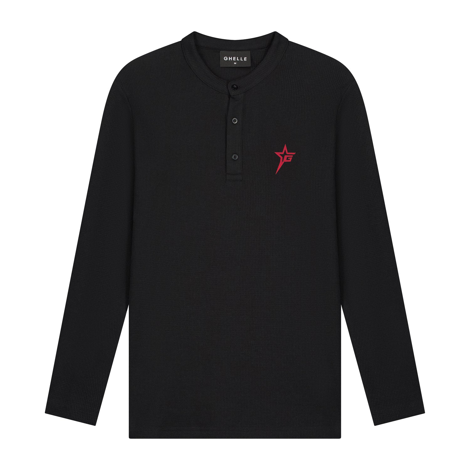 Henley Waffle Long-sleeve - Black