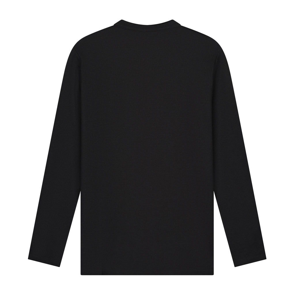 Henley Waffle Long-sleeve - Black
