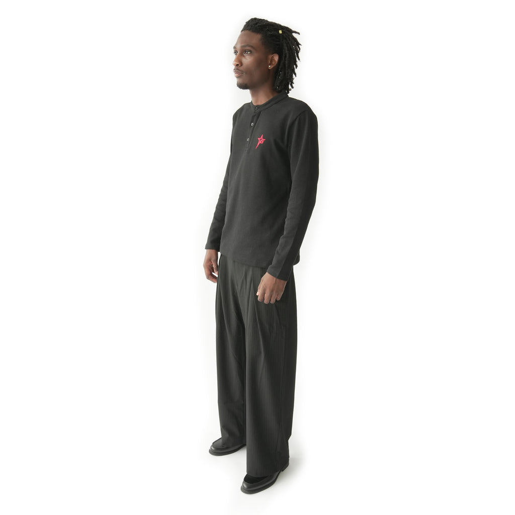 Henley Waffle Long-sleeve - Black