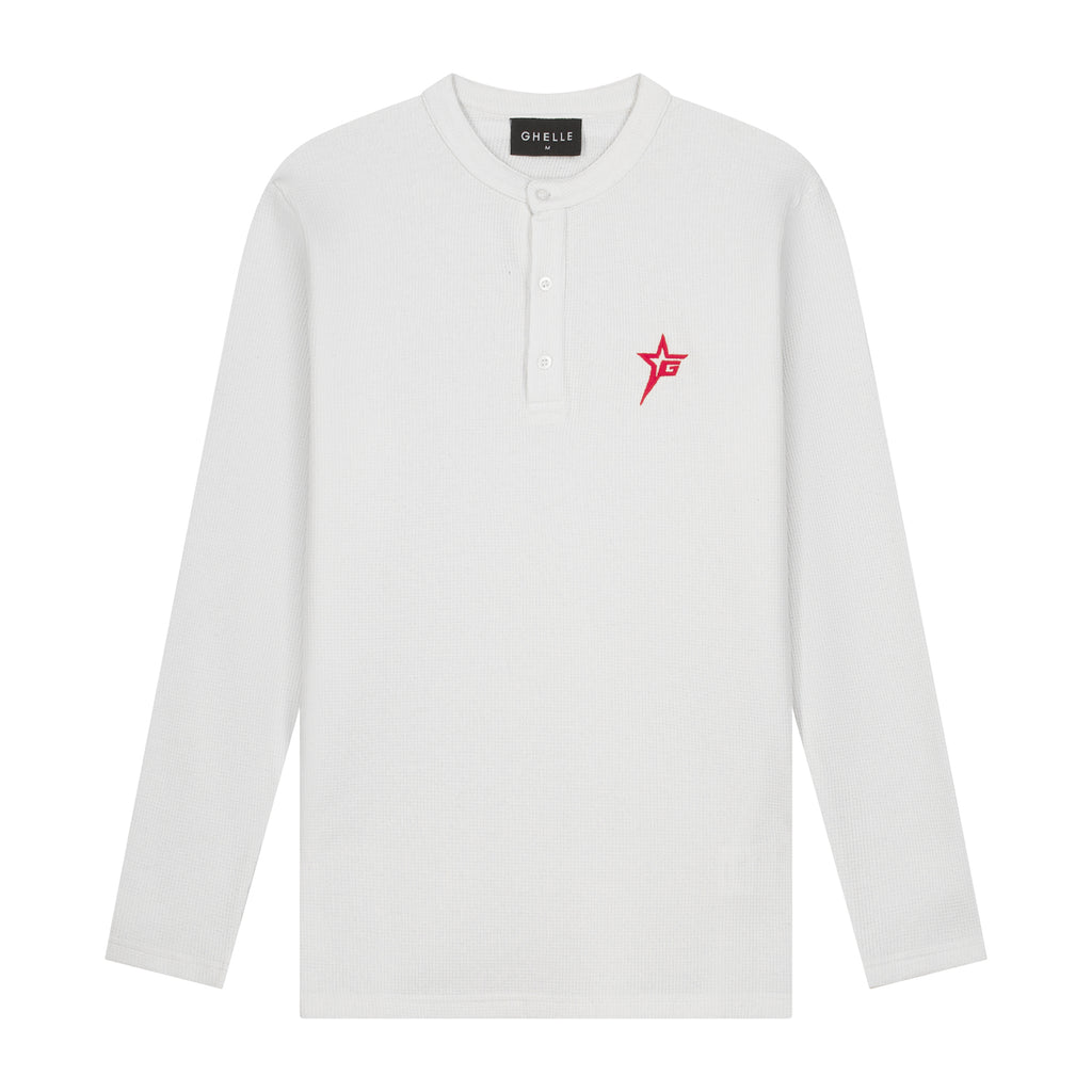 Henley Waffle Long-sleeve - White