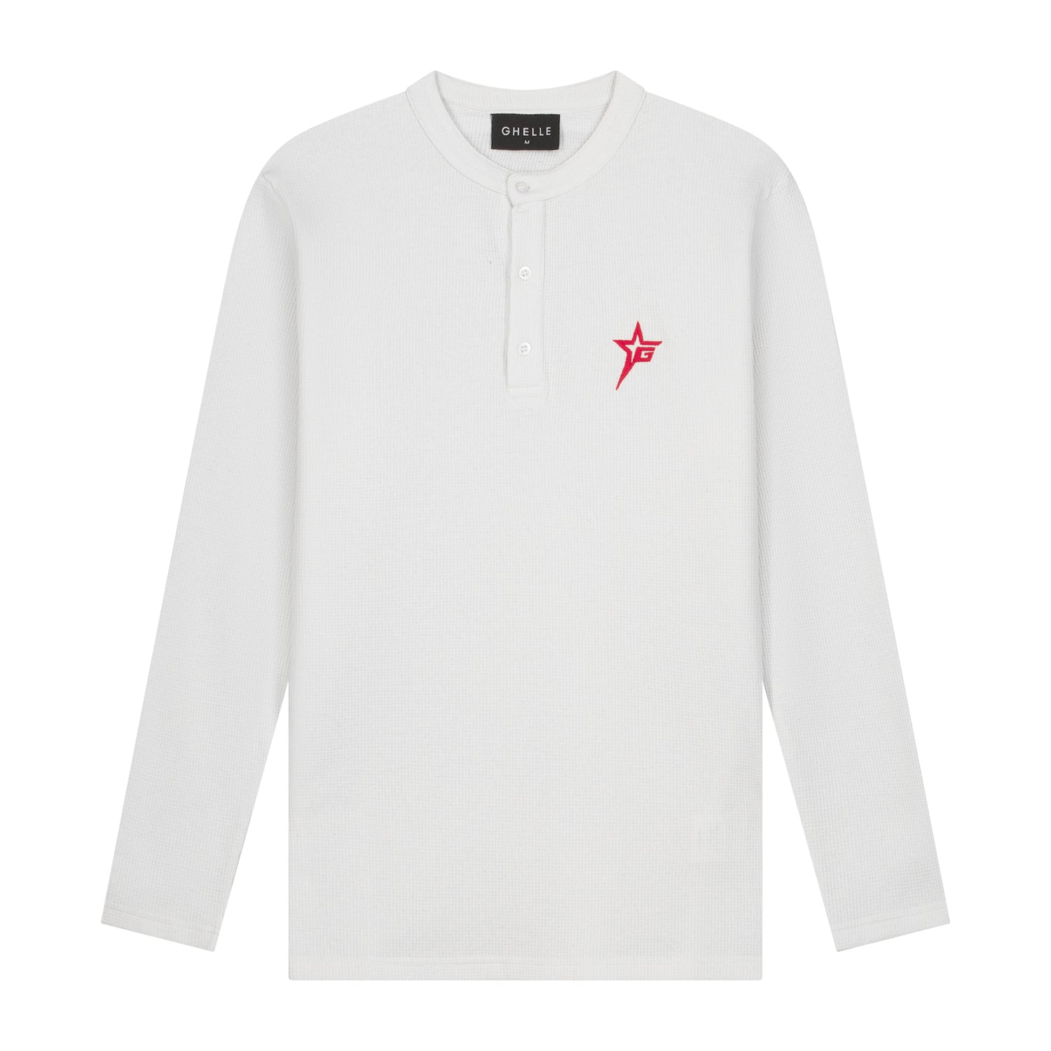 Henley Waffle Long-sleeve - White