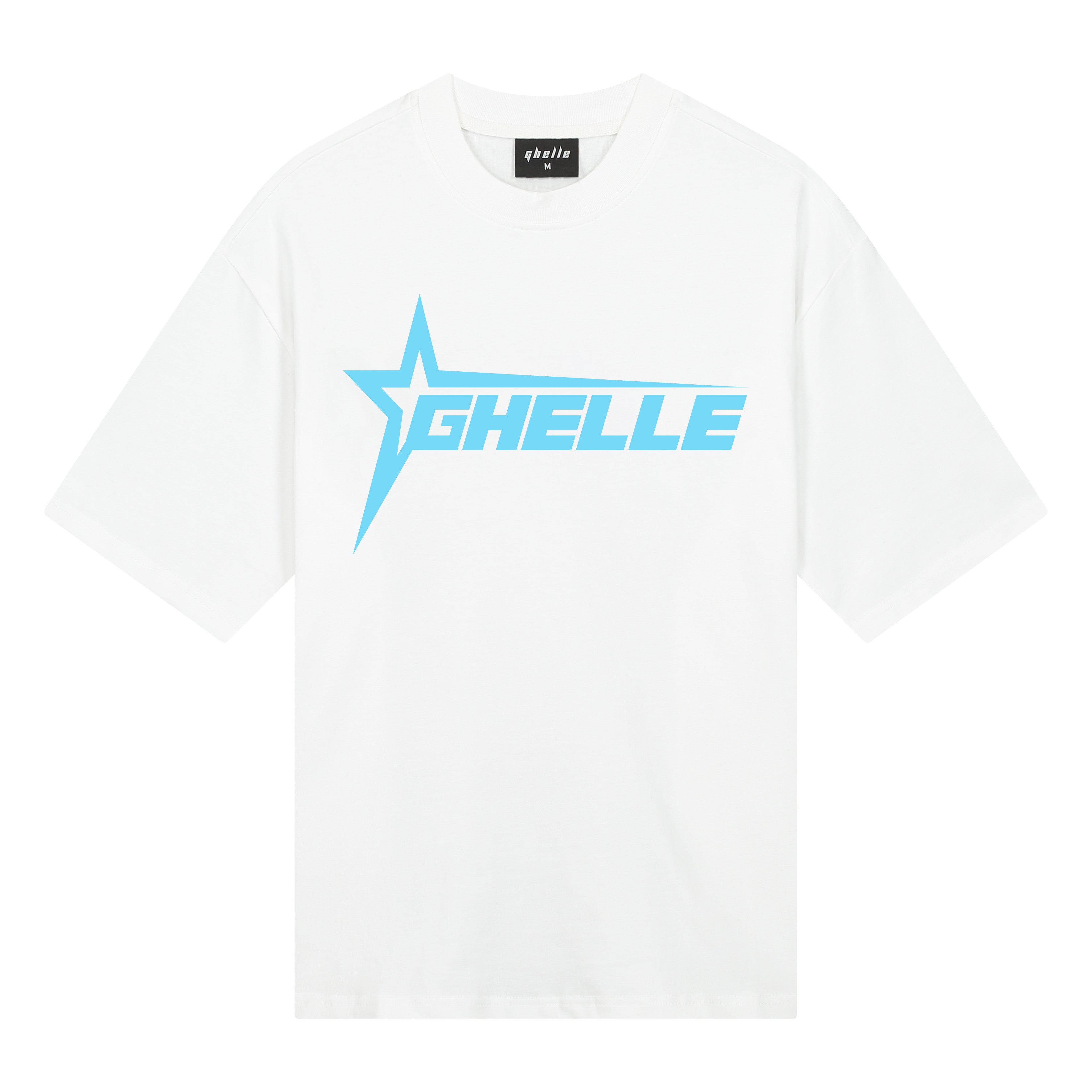 Ghelle t-shirt wit met grote blauwe ster logo voorkant streetwear